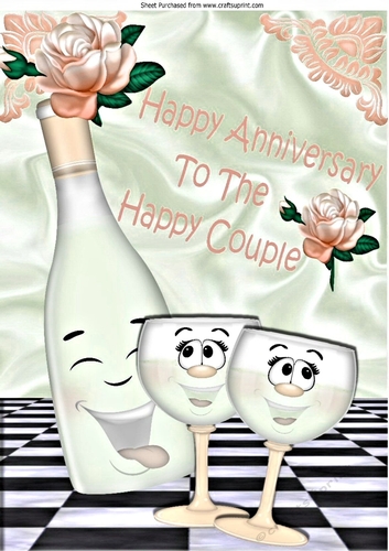 Happy Anniversary to THE HAPPY COUPLE with  peach roses & toony champagne A4