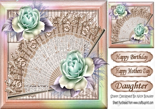 beautiful turq/brown lace fan roses with butterflies in turq rainbow frame 8x8