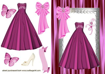 Cerise Evening Gown, with Butterflies