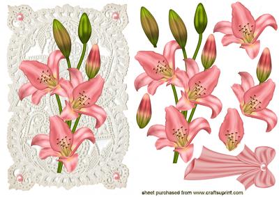 Gorgeous Pink Lillies on Ecru Lace