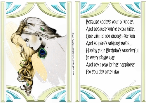 pretty lady in blue retro frame card front with insert