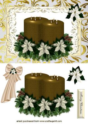 Christmas Gold Candles with White Poinsettias