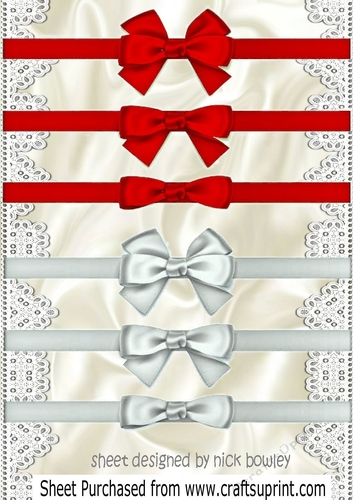 three designs of border bows in red and silver  in PNG