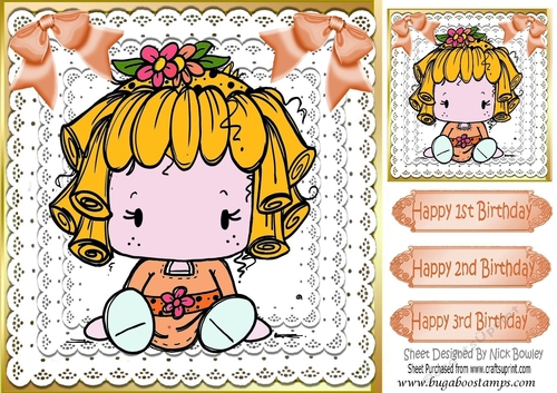 Cute little Molly, with blond ringlets & bows 8x8