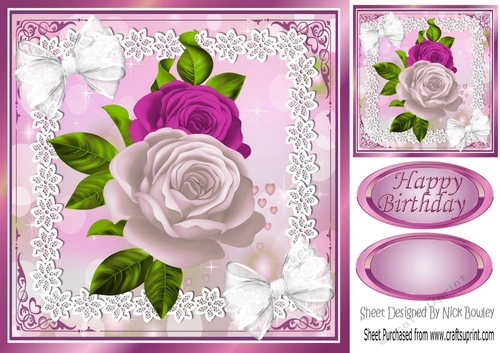 pretty A5 pink/cream roses in heart pyramids with organza bow