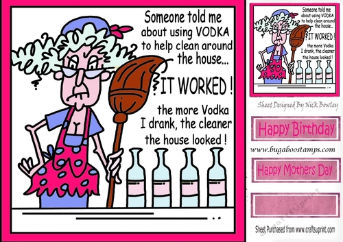 Cleaning Lady in pink apron with a bit of help! 8x8
