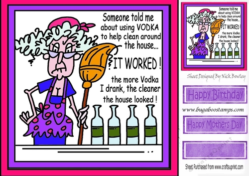Cleaning Lady in purple apron with a bit of help! 8x8