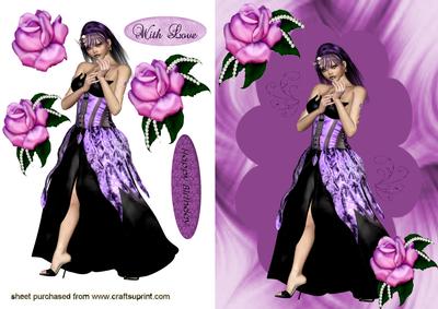 Pretty Lady in Purple Dress with Roses