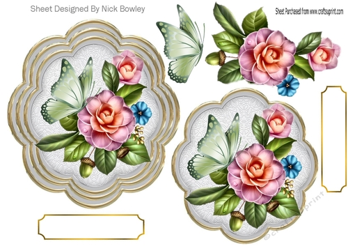 pretty flowers with butterflies topper/card fronts