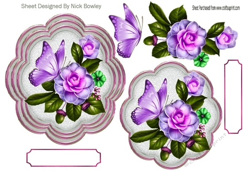 pretty lilac flowers with butterflies topper/card fronts