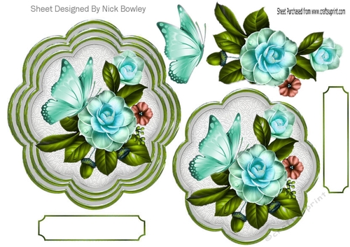 pretty turq flowers with butterflies topper/card fronts