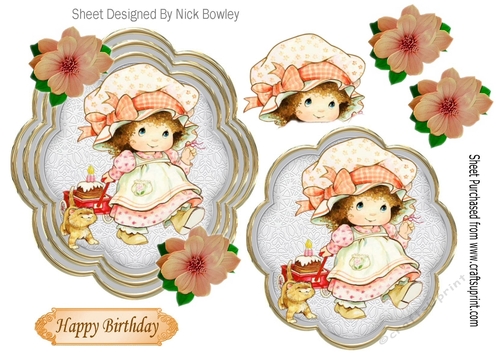 cute little girl with her kitten & cake topper/card front