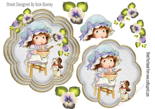 cute little girl with her puppy topper/card front