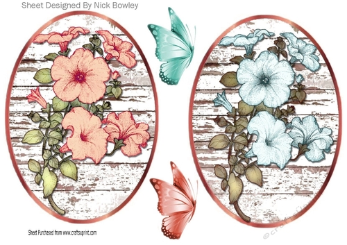 two pretty flower toppers/card fronts in peach & turq