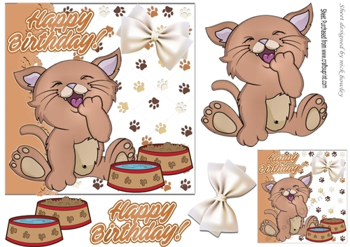 Cheeky kitty with bowl & bow (smaller card one)