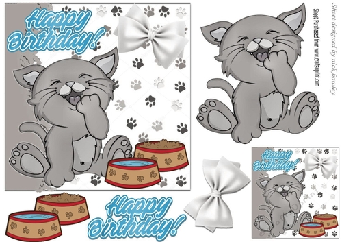 Cheeky kitty with bowl & bow (smaller card two)