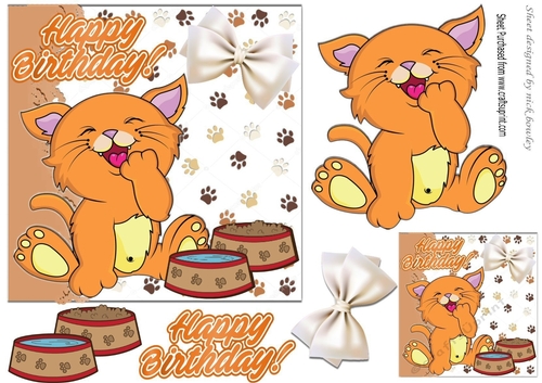 Cheeky kitty with bowl & bow (smaller card three)
