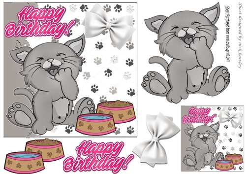 Cheeky kitty with bowl & bow (smaller card four)