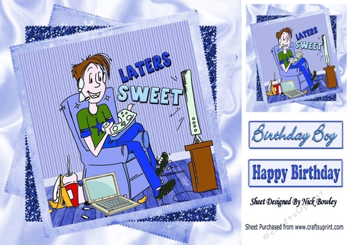 Computer and games mad boy! chillin out (blue) 8x8