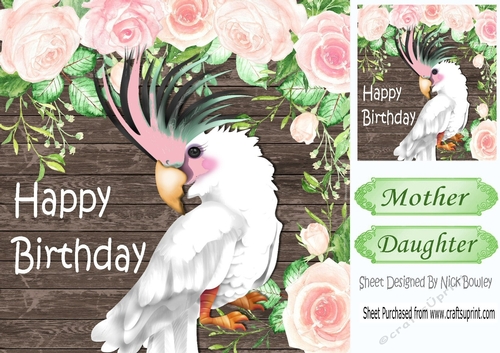 Lovely white tropical bird with pink roses 8x8
