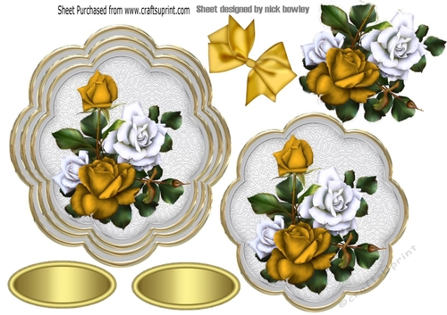 pretty gold/white roses with bow topper/card fronts