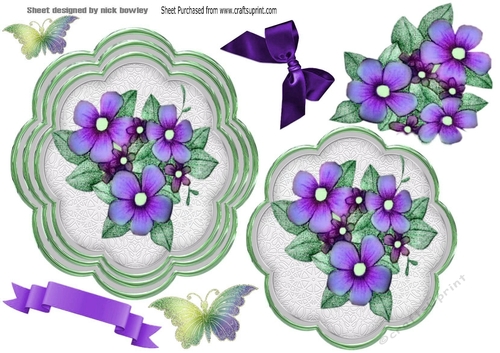 pretty purple flowers with bow topper/card fronts