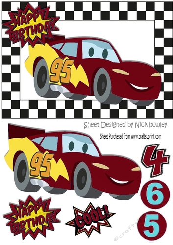Boy racer car in maroon in check frame A5