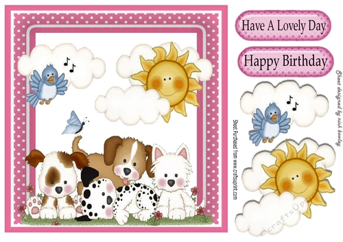 puppy love with little blue bird & pink polkadot frame 8x8