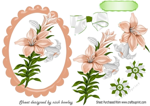 pretty lilies magnolias in scalloped frame with bow A5