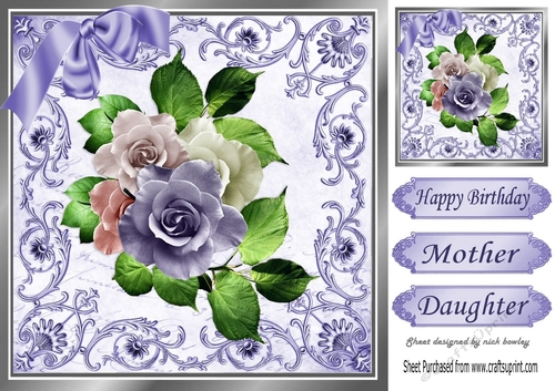 lilac and cream roses in ornate scroll frame 8x8