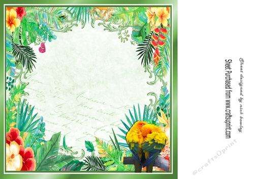 Pair of Birds cuddling on a branch in tropical flower frame 8x8 insert