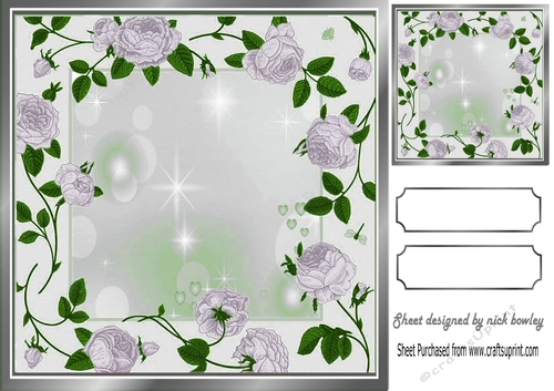Pretty cascading silver roses with silver frame card front/insert