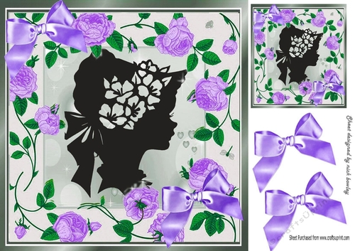 pretty purple cascading roses and silhouette vintage lady 8x8