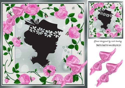 pretty pink cascading roses and silhouette vintage lady 8x8