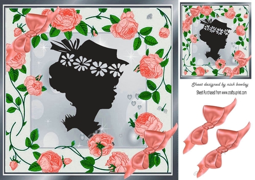 pretty peach cascading roses and silhouette vintage lady 8x8