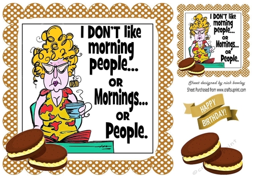 I Just Dont Do Mornings! Coffee with biscuits (brown polkadot) 8x8