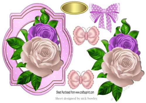 pretty lilac/cream roses on a polka dot card front/topper