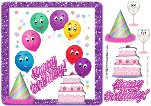 Toony birthday balloons with pink cake 8x8