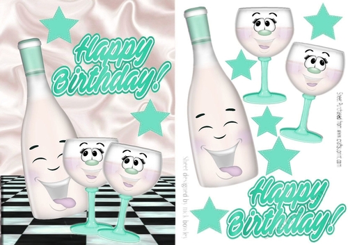 toony glasses with bottle & stars for birthday (turq) A5