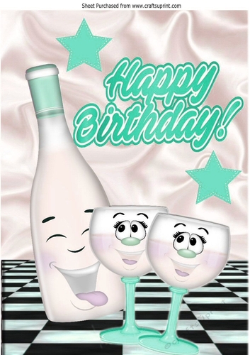 toony glasses with bottle & stars for birthday (turq) A4