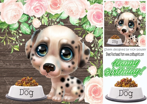 cute little dalmation puppy with pink roses (three) 8x8