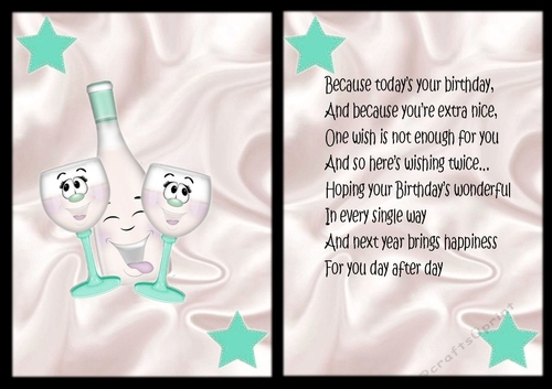 toony glasses with bottle & stars for birthday (turq) A5 Insert