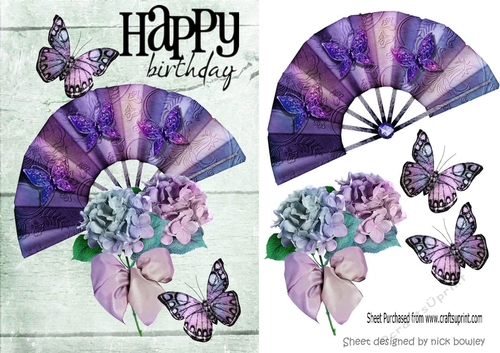 pretty purple rainbow fan with flowers and butterflies A5