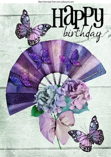 pretty purple rainbow fan with flowers and butterflies A4