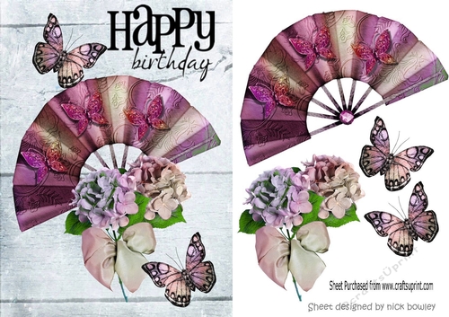pretty pink rainbow fan with flowers and butterflies A5