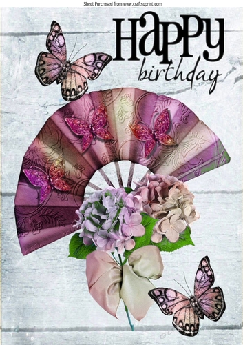 pretty pink rainbow fan with flowers and butterflies A4