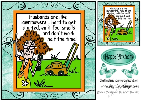 Shes off again! comparing lawnmowers to husbands (turq)