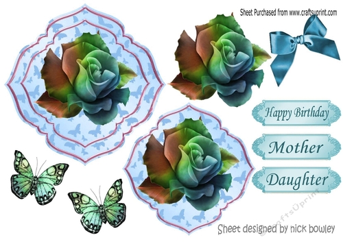 butterfly background with rainbow blue rose and butterflies toppers