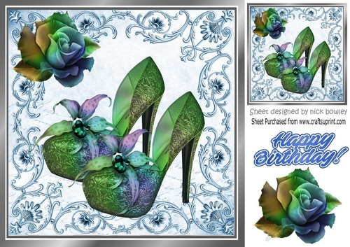 Pretty blue rainbow shoes with rose 8x8