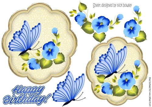 pretty blue corner flowers with butterflies toppers